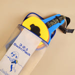 The 3-2-1 Swim Pack partly zipped inside its Kaizen Kidz mesh carry bag, with an illustration of a child wearing the Swim Pack on the front.